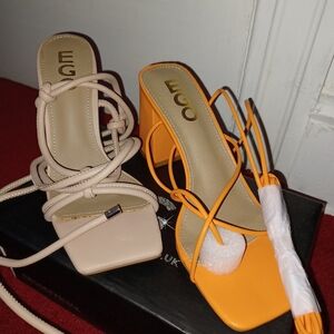 2 pairs of ankle wrap sandals size 7 (nude & orange)